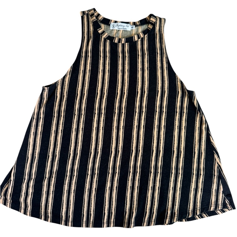Striped Sleeveless Top - Black and Tan